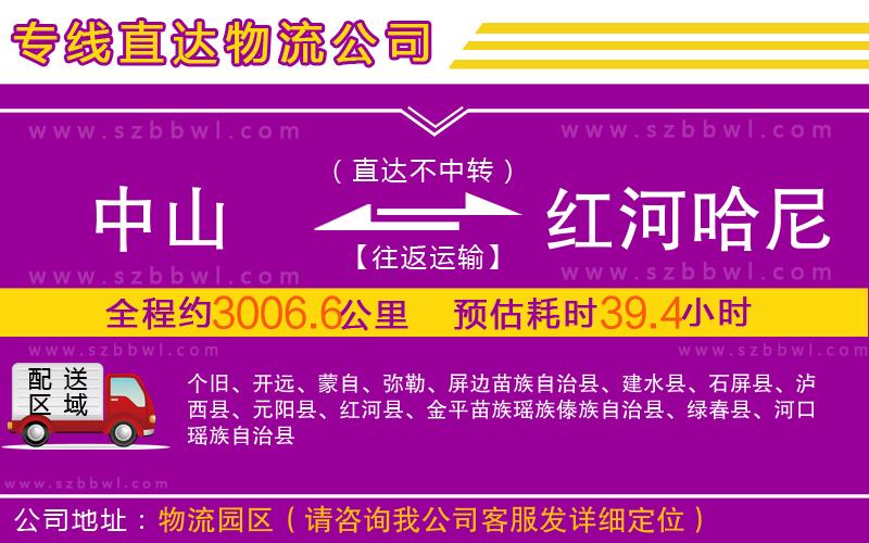 中山到紅河哈尼族彝族自治州物流專線